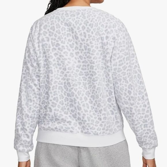 Nike Leopard Print Fleece Crewneck White Womens Small Sportswear Athliesure - Picture 2 of 11